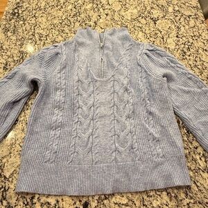 LOFT Light Blue Cable Knit Turtleneck Sweater